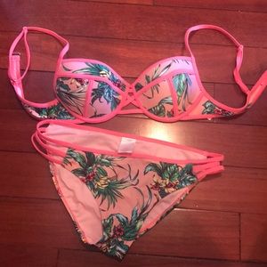 Hot pink tropical bikini set